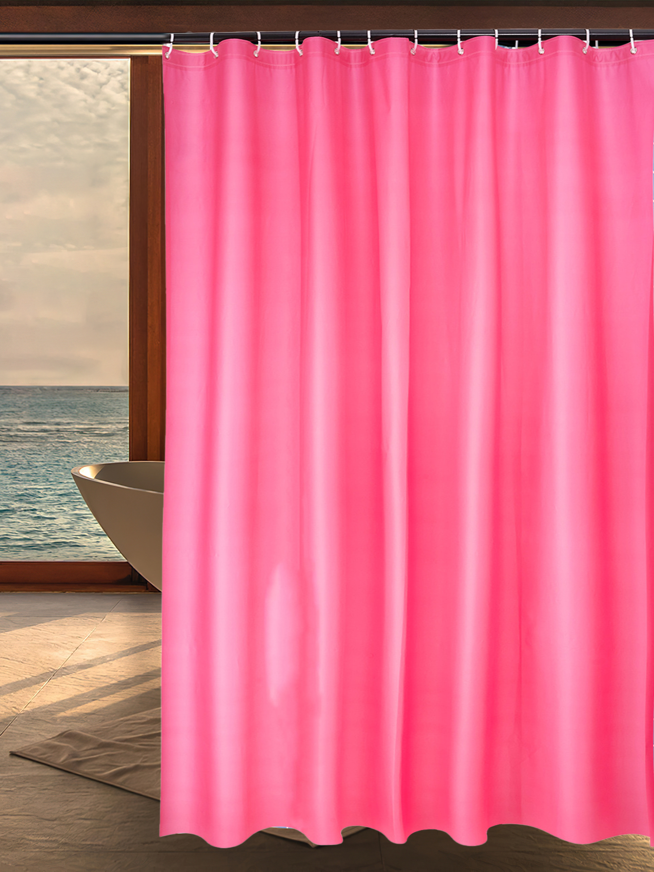 Simple Rose Red Waterproof Mildew Proof Shower Curtain display picture 4