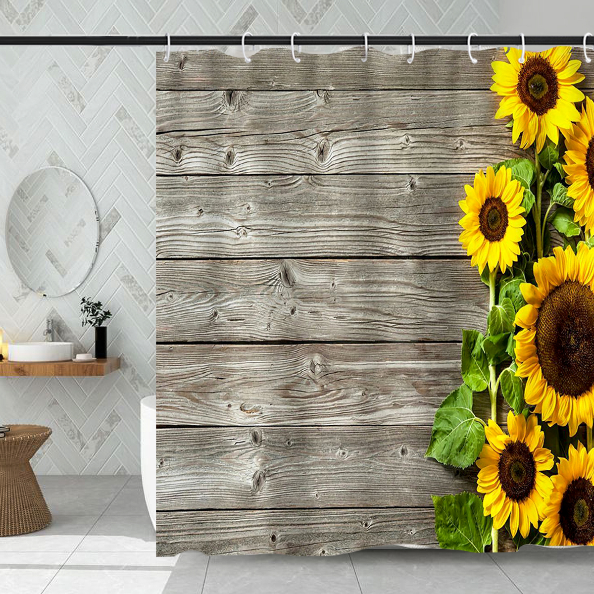 Sunflower Polyester Printed 180mm Width Squreshower Curtain display picture 1