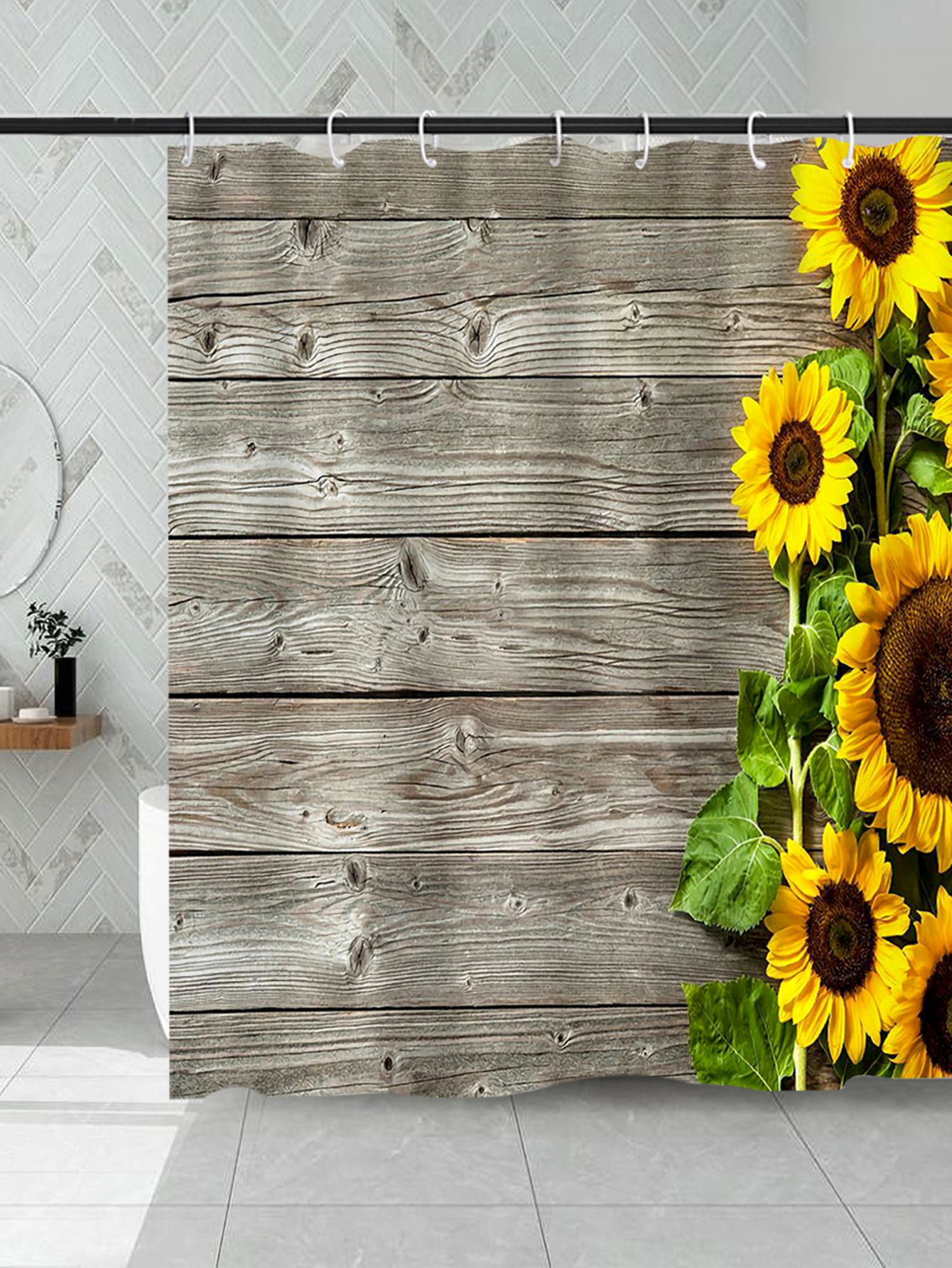 Sunflower Polyester Printed 180mm Width Squreshower Curtain display picture 2