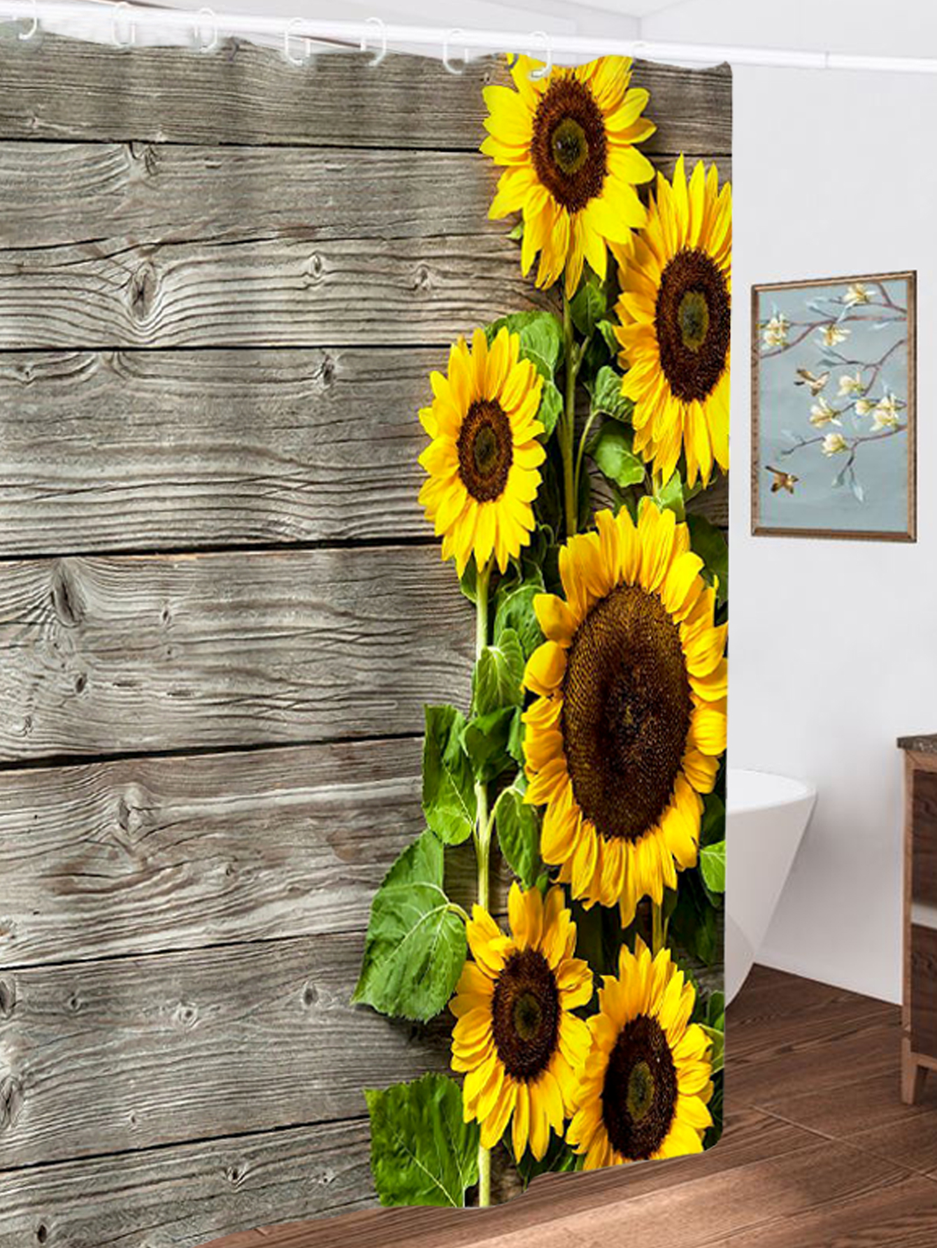 Sunflower Polyester Printed 180mm Width Squreshower Curtain display picture 3