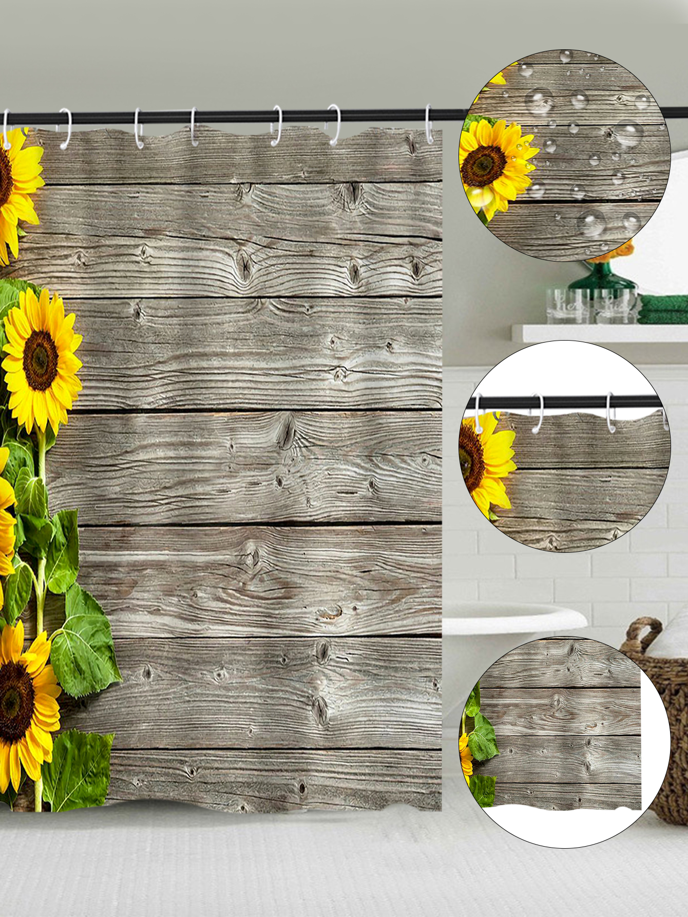 Sunflower Polyester Printed 180mm Width Squreshower Curtain display picture 4