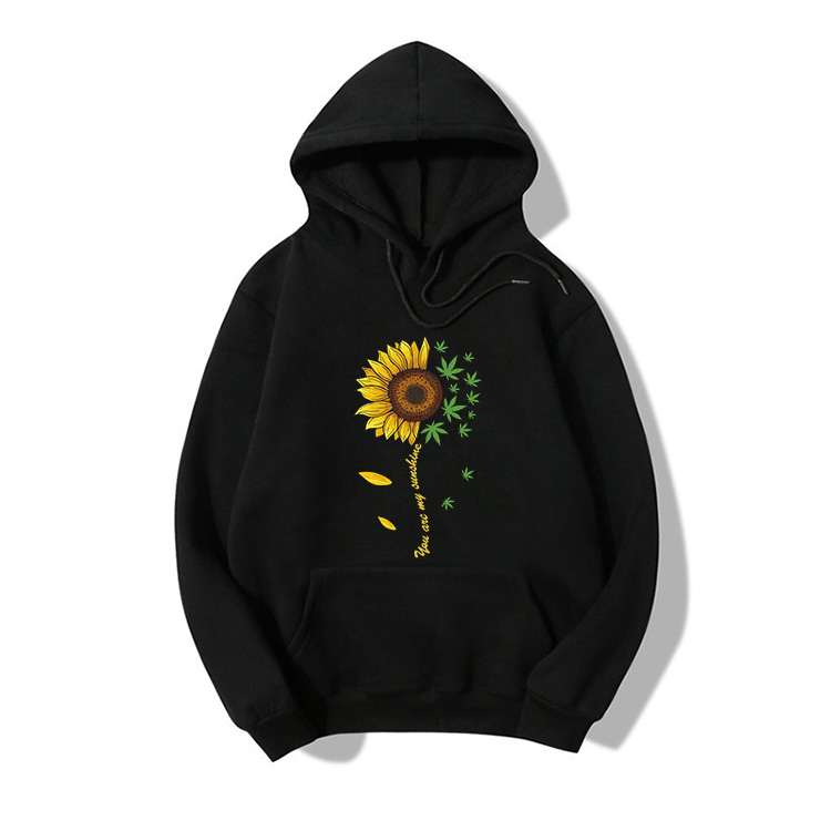 Hooded Sunflower And Maple Leaf Print Long-sleeved Fleece Sweatshirt display picture 1
