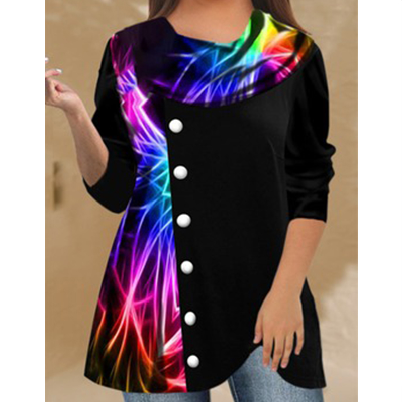 Round Neck Long Sleeve Stitching Printing Plus Size Women's Clothing display picture 1