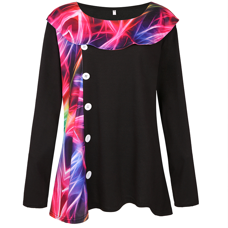 Round Neck Long Sleeve Stitching Printing Plus Size Women's Clothing display picture 2