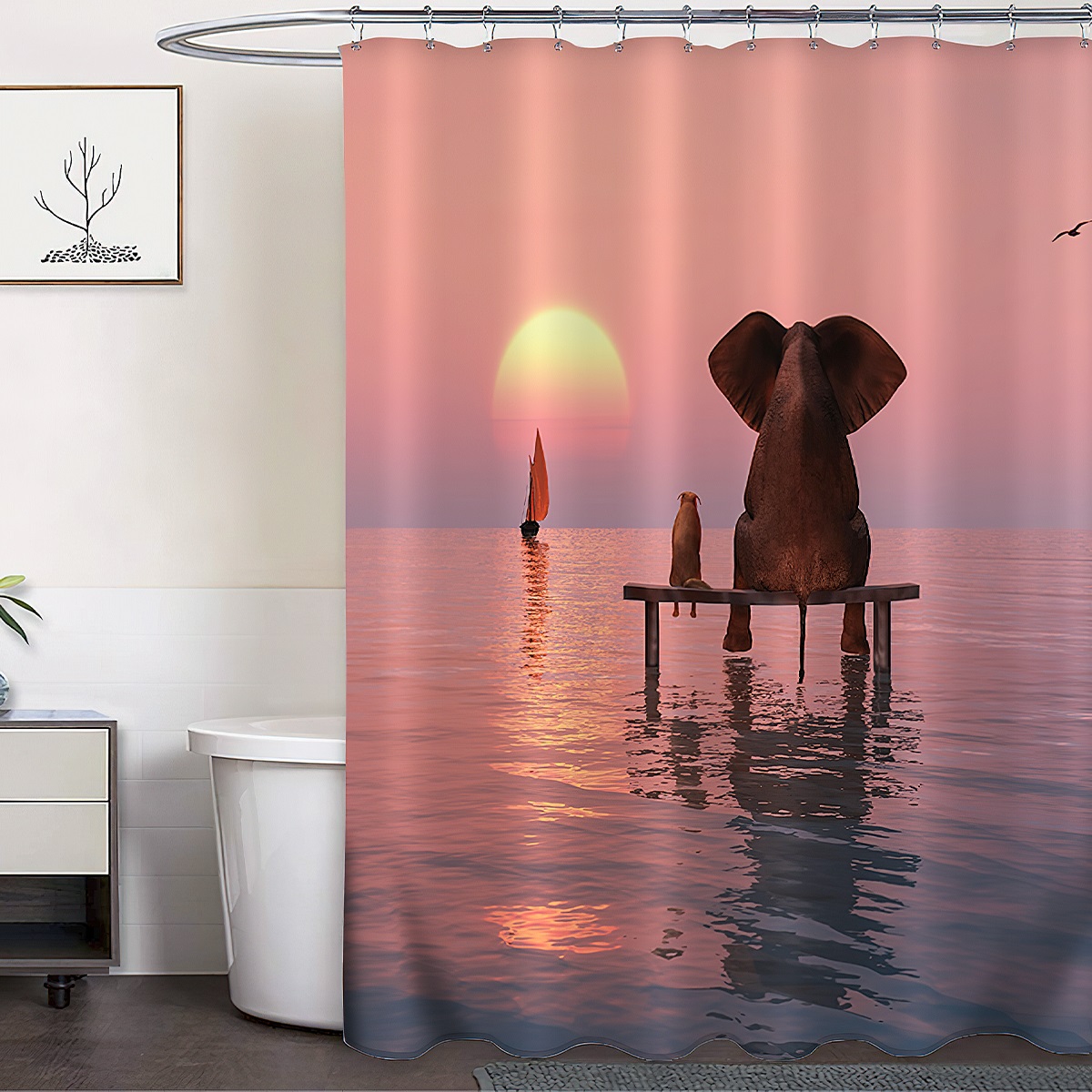 Cloth Printing Waterproof Polyester Sunset Shower Curtain display picture 1
