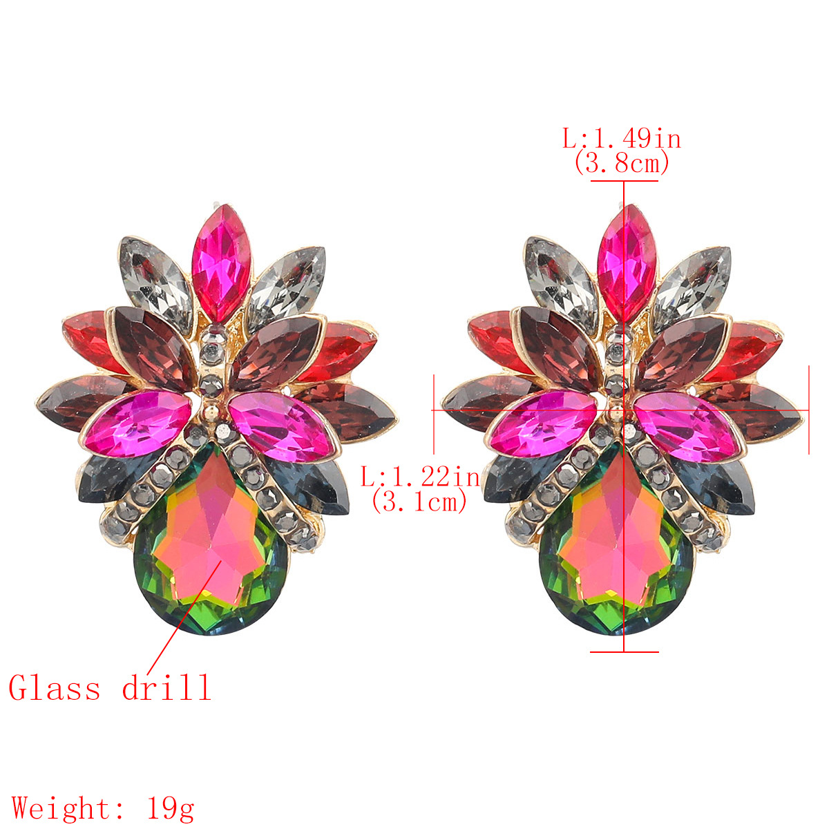 Fashion Color Diamond Series Alloy Glass Diamond Flower Earrings Wholesale display picture 1