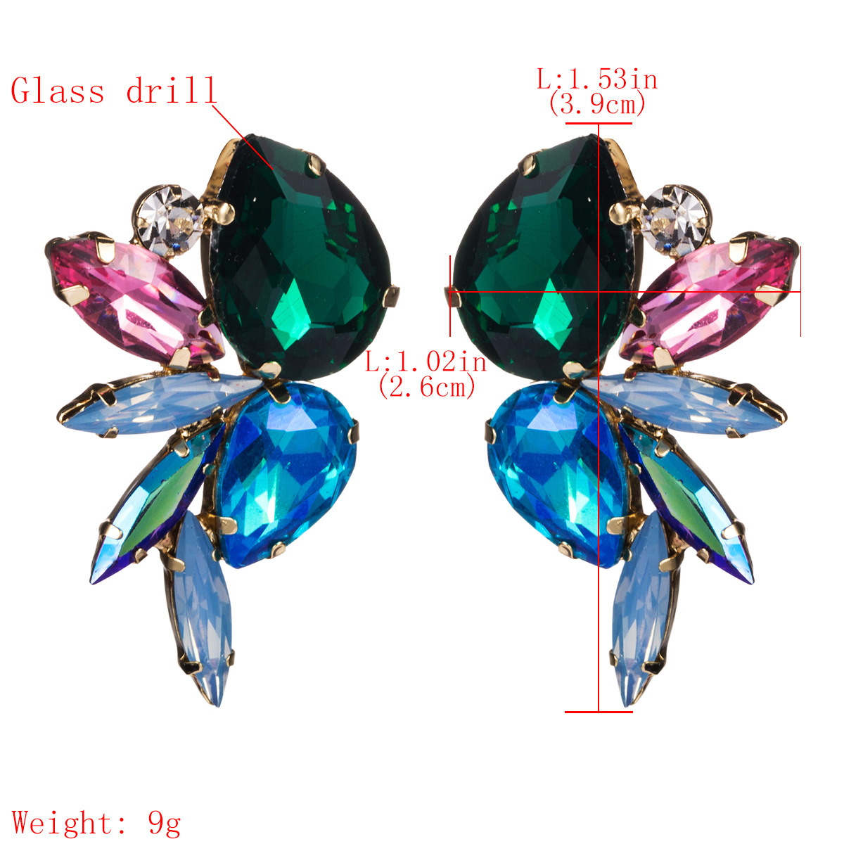 Übertriebene Mode Glas Diamant Ohrringe Frauen Trend Voll Diamant Ohrringe Großhandel display picture 1