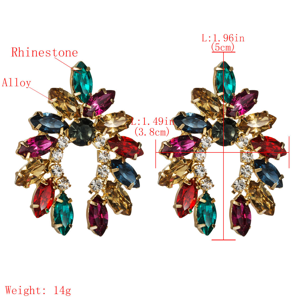 European And American Exaggerated Fashion Alloy Diamond Rhinestone Geometric Earrings Female display picture 1