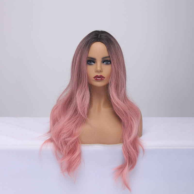 2021 Wig Pink Big Wave Gradient Color Wigs Wig Headgear display picture 2