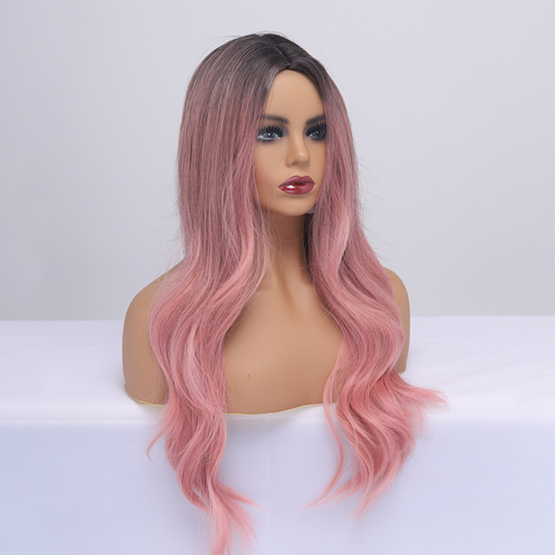 2021 Wig Pink Big Wave Gradient Color Wigs Wig Headgear display picture 4
