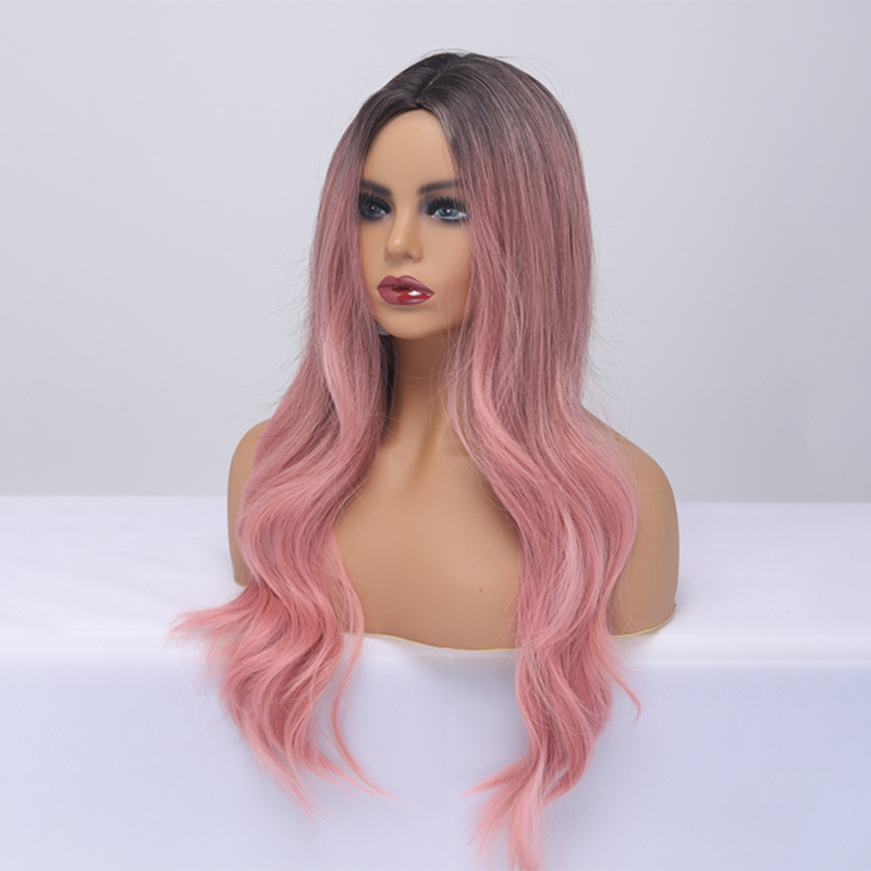 2021 Wig Pink Big Wave Gradient Color Wigs Wig Headgear display picture 5