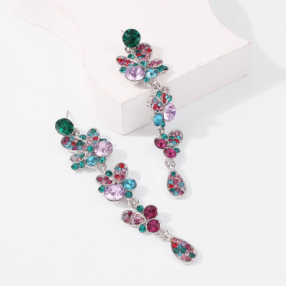 Multi-layer Flower Color Diamond Earrings Wholesale display picture 4