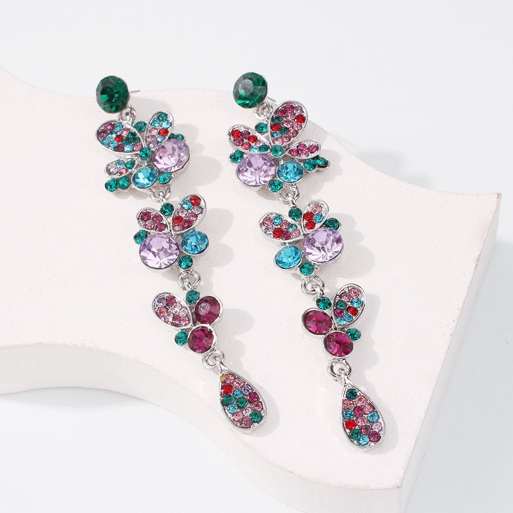 Multi-layer Flower Color Diamond Earrings Wholesale display picture 5