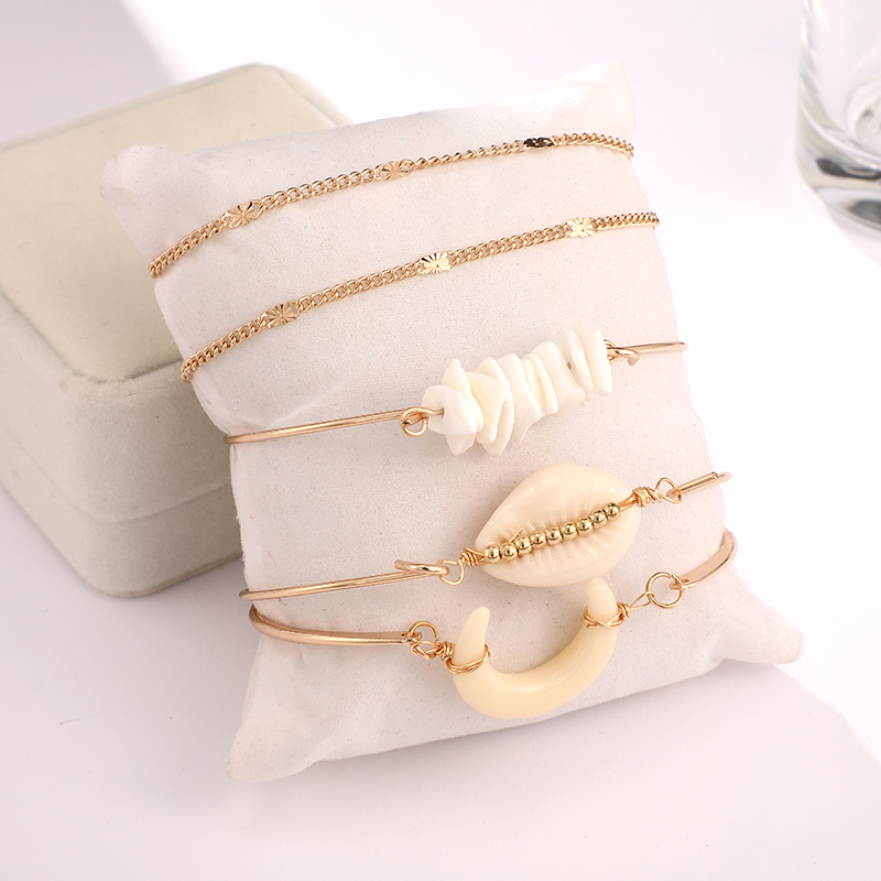 2021 Nouveaux Bijoux Mode Créatif Alliage Corne Shell Bracelet Cinq Pièces Bracelet display picture 7