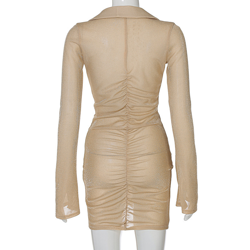 Autumn And Winter New Solid Color V-neck Long-sleeved Irregular Sexy Tight-fitting Hip Dress display picture 9