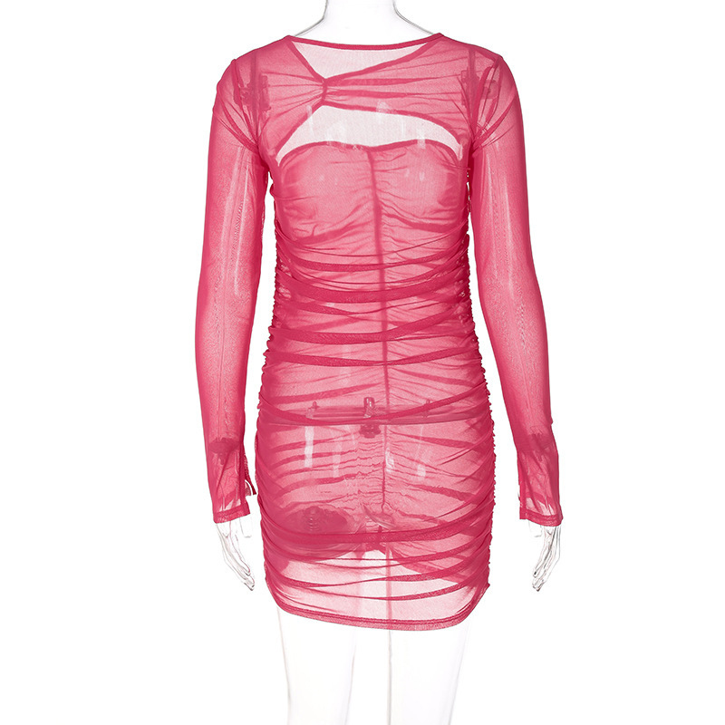الخريف والشتاء جديد الأزياء الصلبة اللون خياطة شبكة مثير الورك اللباس display picture 10