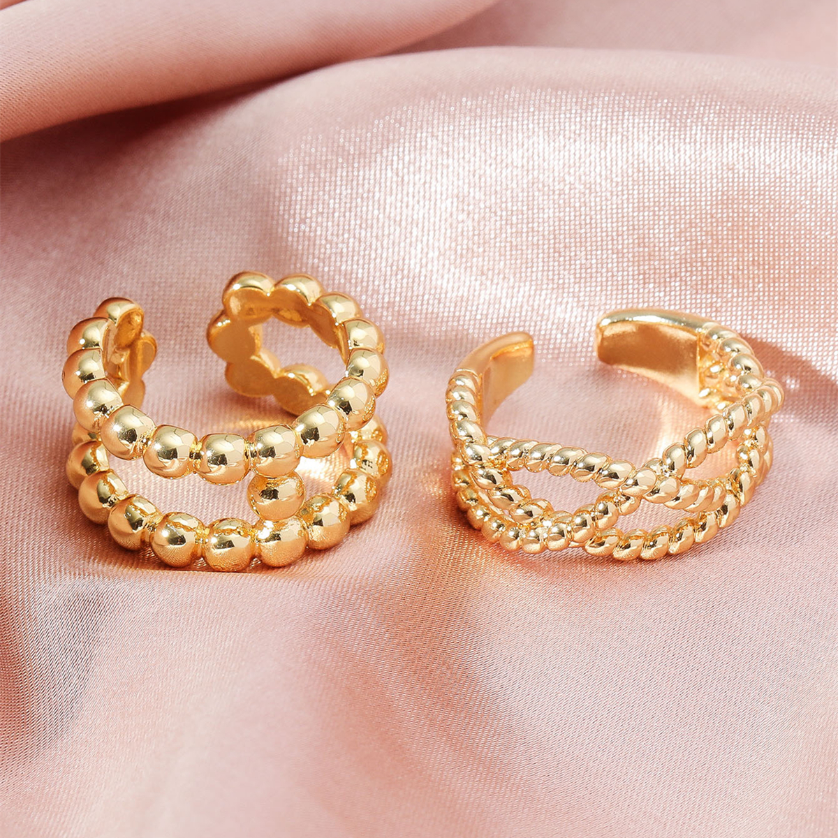 18kgp Retro Open Ring Trend Golden Beads Ring Women display picture 2
