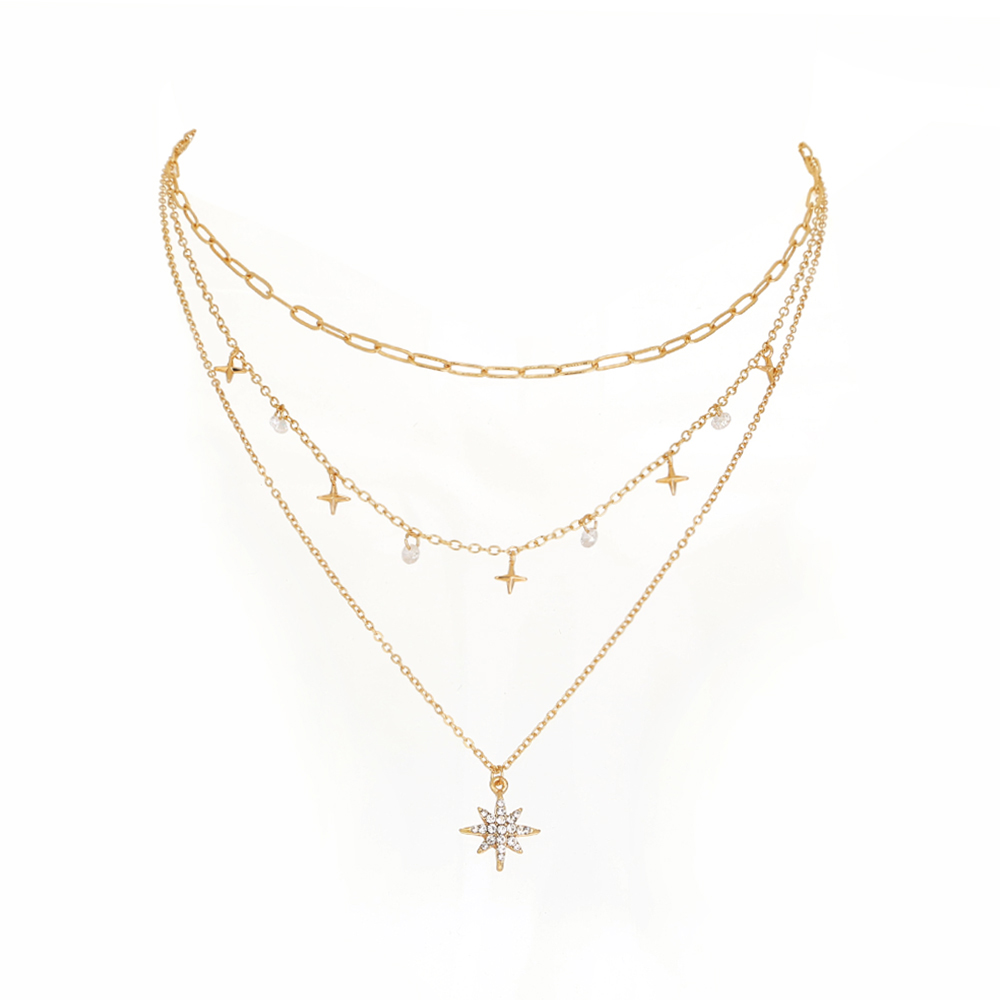 Design Sense Six-pointed Star Pendant Necklace Multi-layered Clavicle Chain Stacking Necklace display picture 1