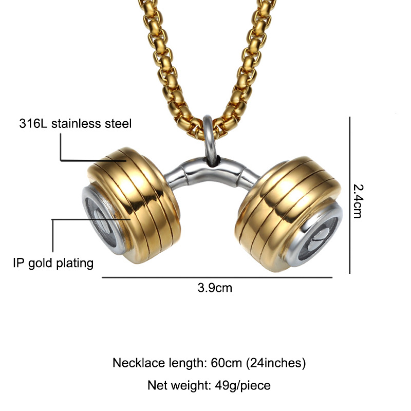 Hip-hop Retro Barbell Stainless Steel Pendant Necklace display picture 3