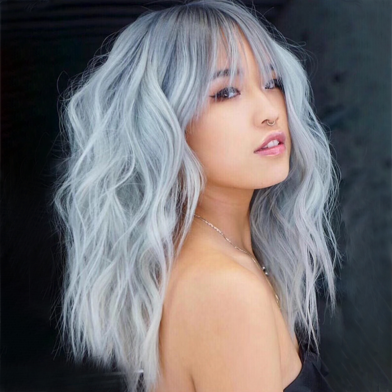 2021chemical Fiber Headgear Gradient Blue Long Curly Hair Big Wave Wigs Headgear Wig display picture 2