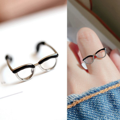 Cute Glasses Aberdeen Ring Korea Open Ring Fashion Adjustable Enamel Coloring Versatile Ring display picture 1