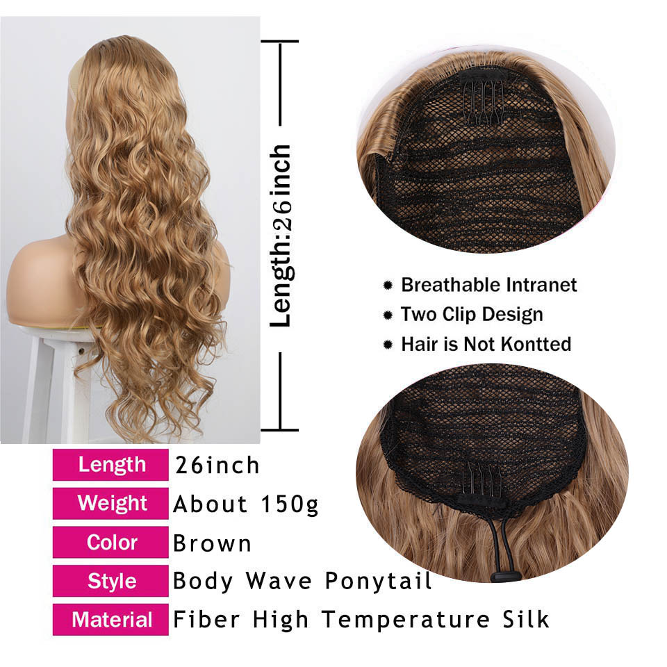 2021 European And American Long Curly Hair Wig Drawstring Ponytail Hair Extension Piece Wigs Big Wave display picture 9