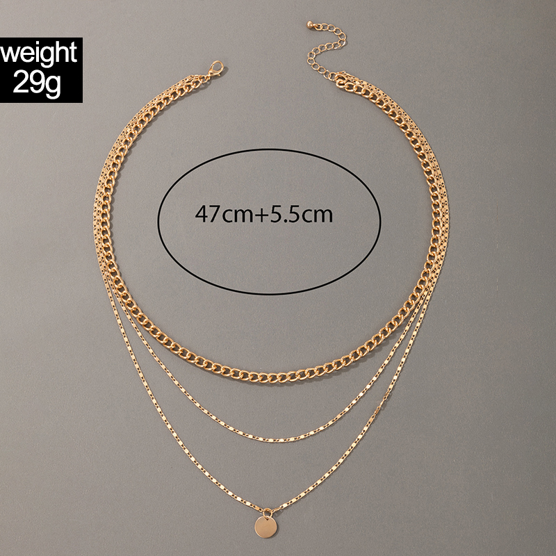 Fashion Jewelry Simple Buckle Chain Necklace Disc Pendant Geometric Three-layer Necklace display picture 1