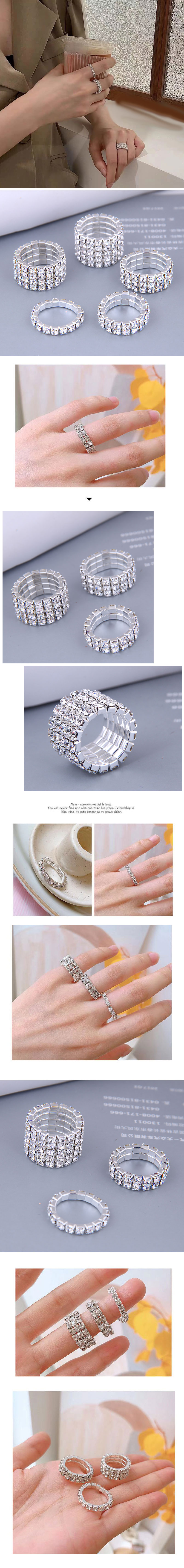 Großhandel Schmuck Mode Kreis Legierung Künstlicher Diamant Stretch Ringe display picture 1