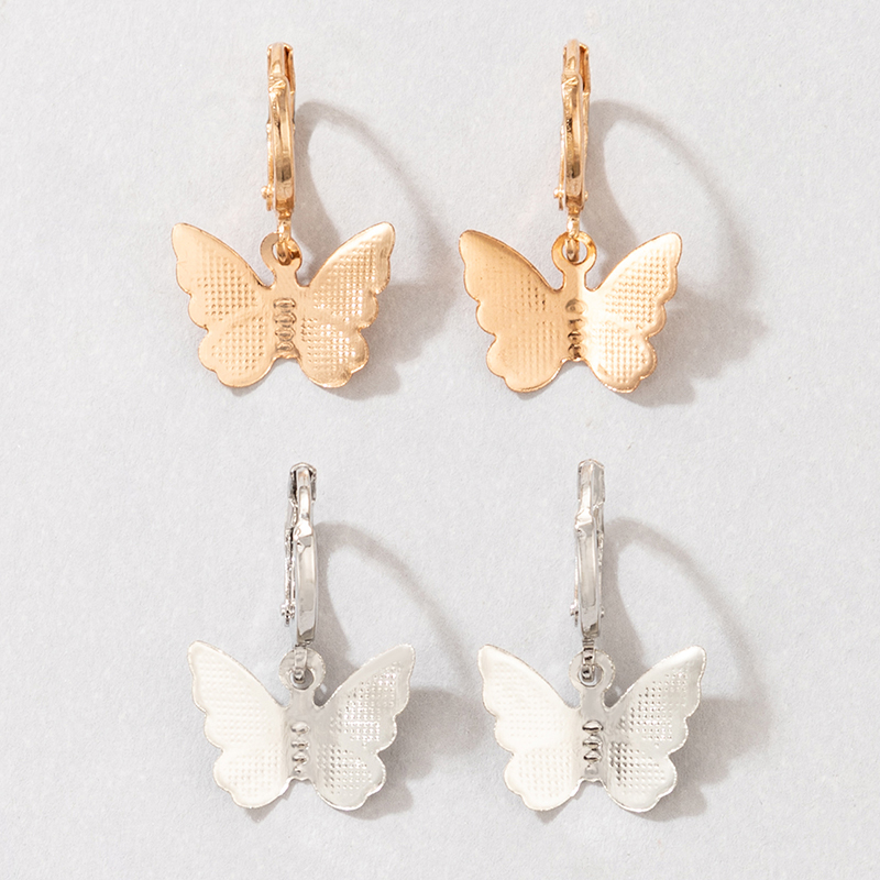 Korean Cute Ear Jewelry Simple Contrast Color Alloy Animal Butterfly Earrings Set display picture 2