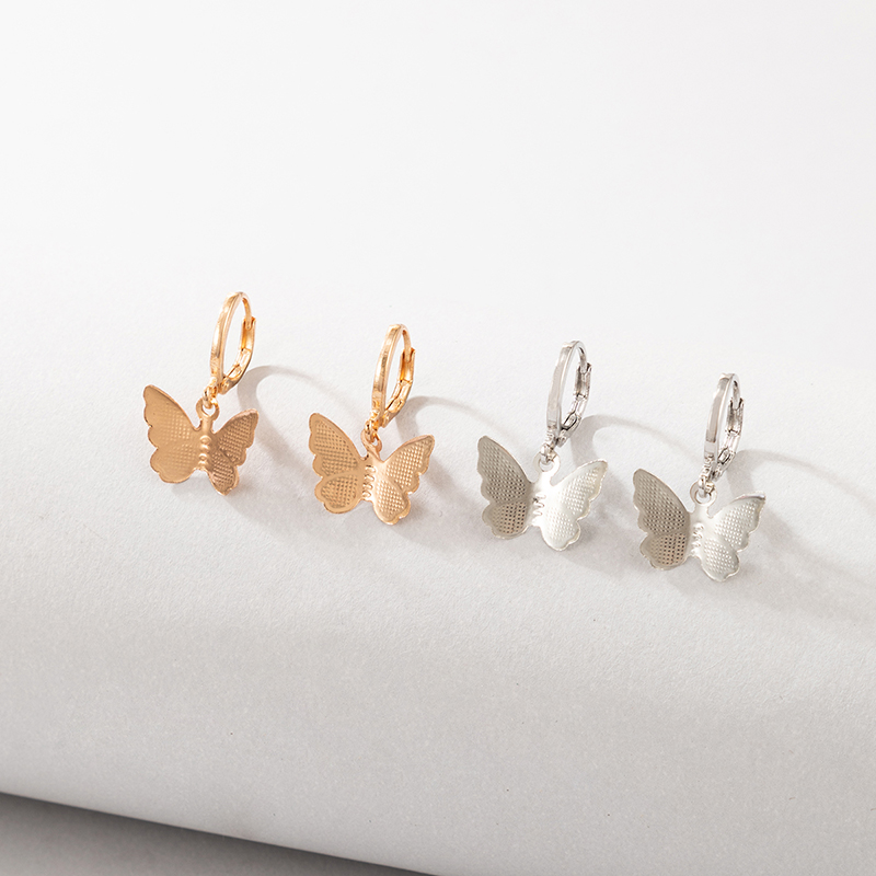 Koreanischer Süßer Ohrschmuck Einfache Kontrastfarbe Legierung Tier Schmetterling Ohrringe Set display picture 3