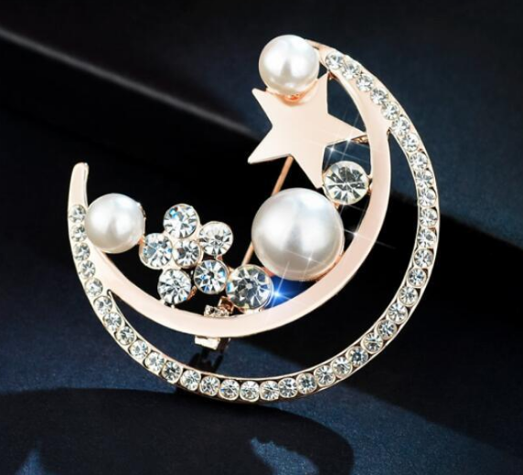 Moon Star Rhinestone Imitation Pearl Brooch Sweater Autumn And Winter Corsage Pin Accessories display picture 4