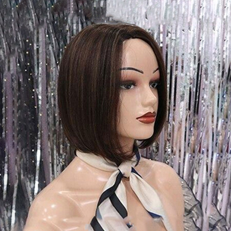 2021 Wig Dark Brown Mid-point Short Straight Hair Wave Head Wigs Wig Headgear display picture 4