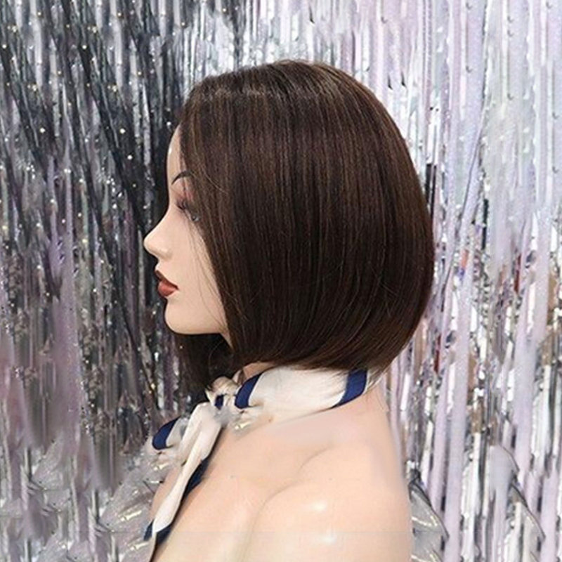 2021 Wig Dark Brown Mid-point Short Straight Hair Wave Head Wigs Wig Headgear display picture 5