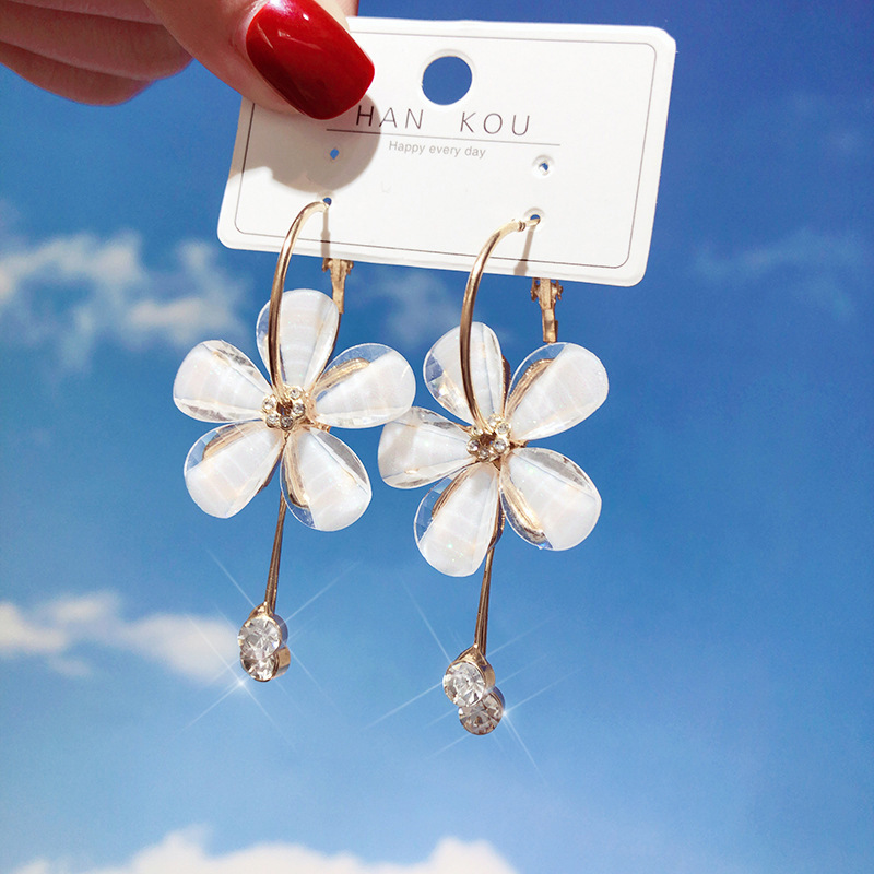 Fashion Crystal Flower Earrings Korean Long Tassel Earrings Wholesale display picture 1