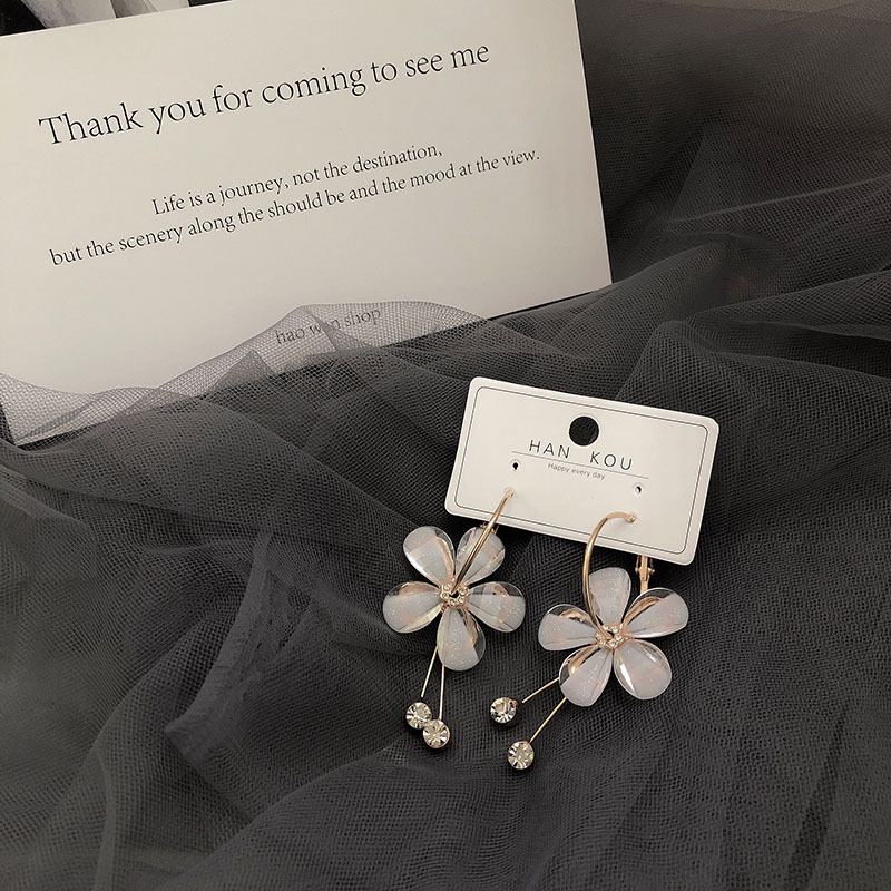 Fashion Crystal Flower Earrings Korean Long Tassel Earrings Wholesale display picture 3