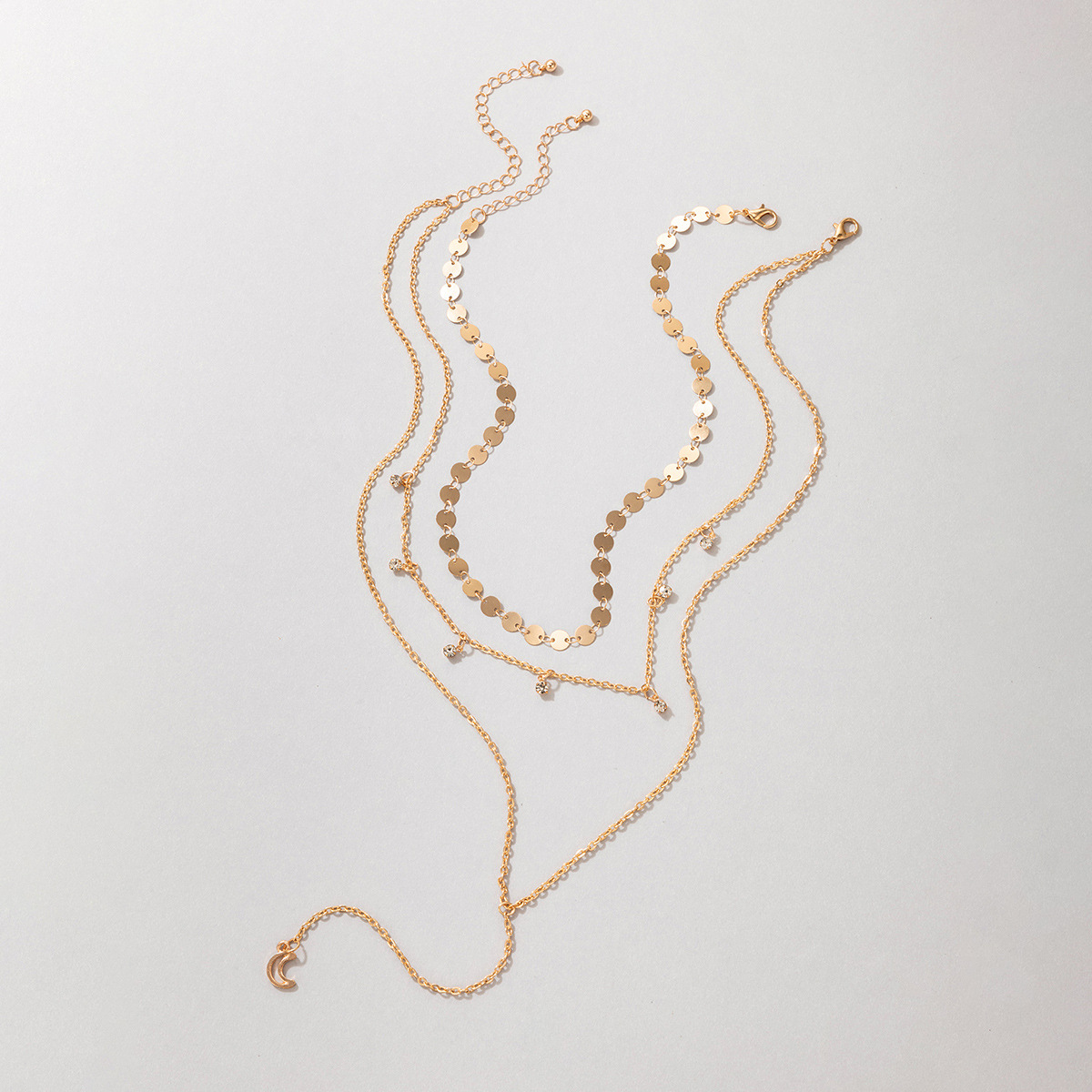 Mode Einfache Schmuck Geometrische Kreis Halskette Strass Quaste Mond Anhänger Halskette display picture 6