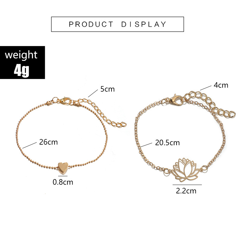 New Jewelry Fashion Geometric Peach Heart Hollow Lotus Flower Bracelet Anklet display picture 1