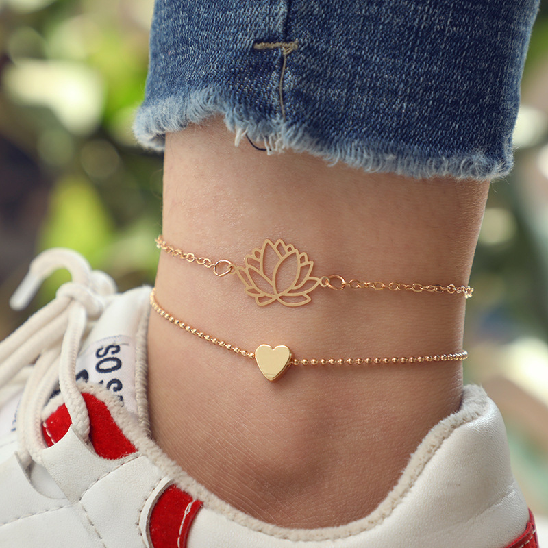 New Jewelry Fashion Geometric Peach Heart Hollow Lotus Flower Bracelet Anklet display picture 2