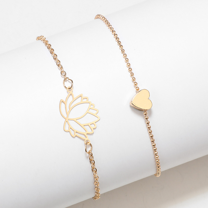 New Jewelry Fashion Geometric Peach Heart Hollow Lotus Flower Bracelet Anklet display picture 3