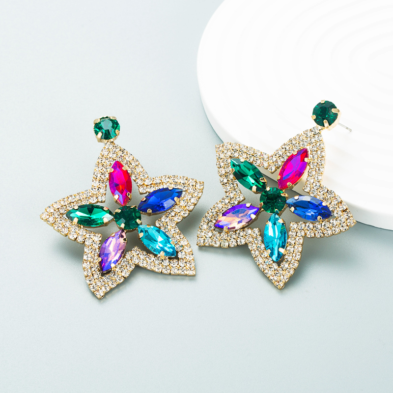 American Fashion Alloy Diamond Rhinestone Star Earrings display picture 5