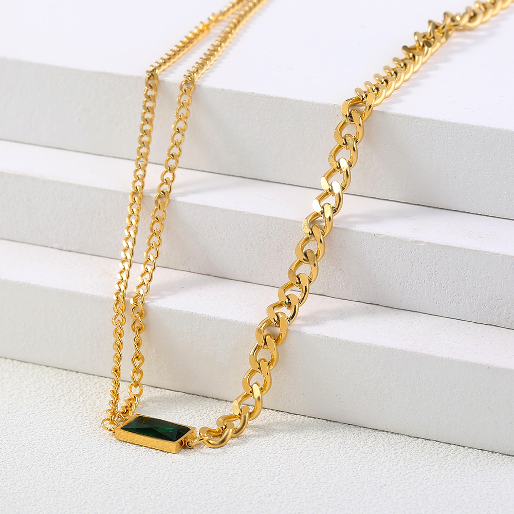 Luxus Einfache 18 Karat Gold Edelstahl Smaragd Schlüsselbein Halskette display picture 2