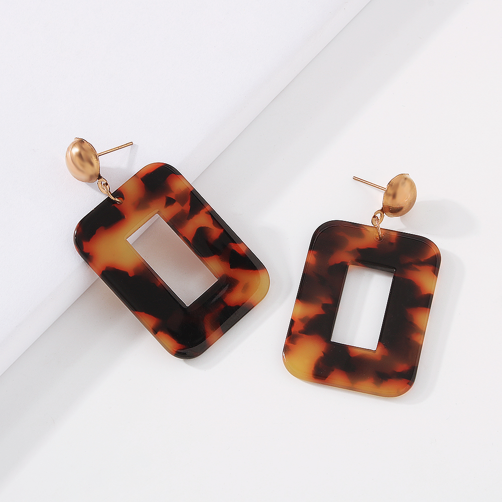 Ethnic Square Hollow Exaggerated Leopard Print Resin Earrings display picture 3