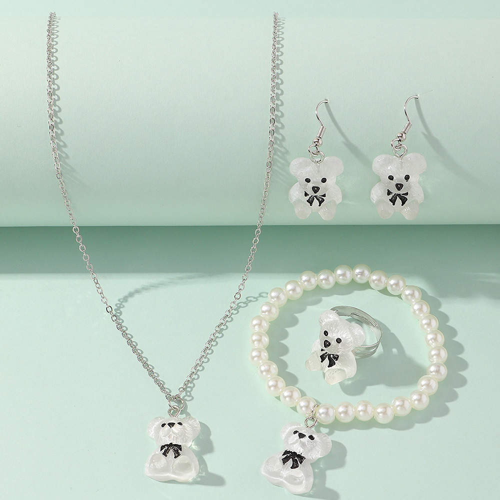 White Resin Pendent Bear 5 Pieces Combination Jewelry display picture 1