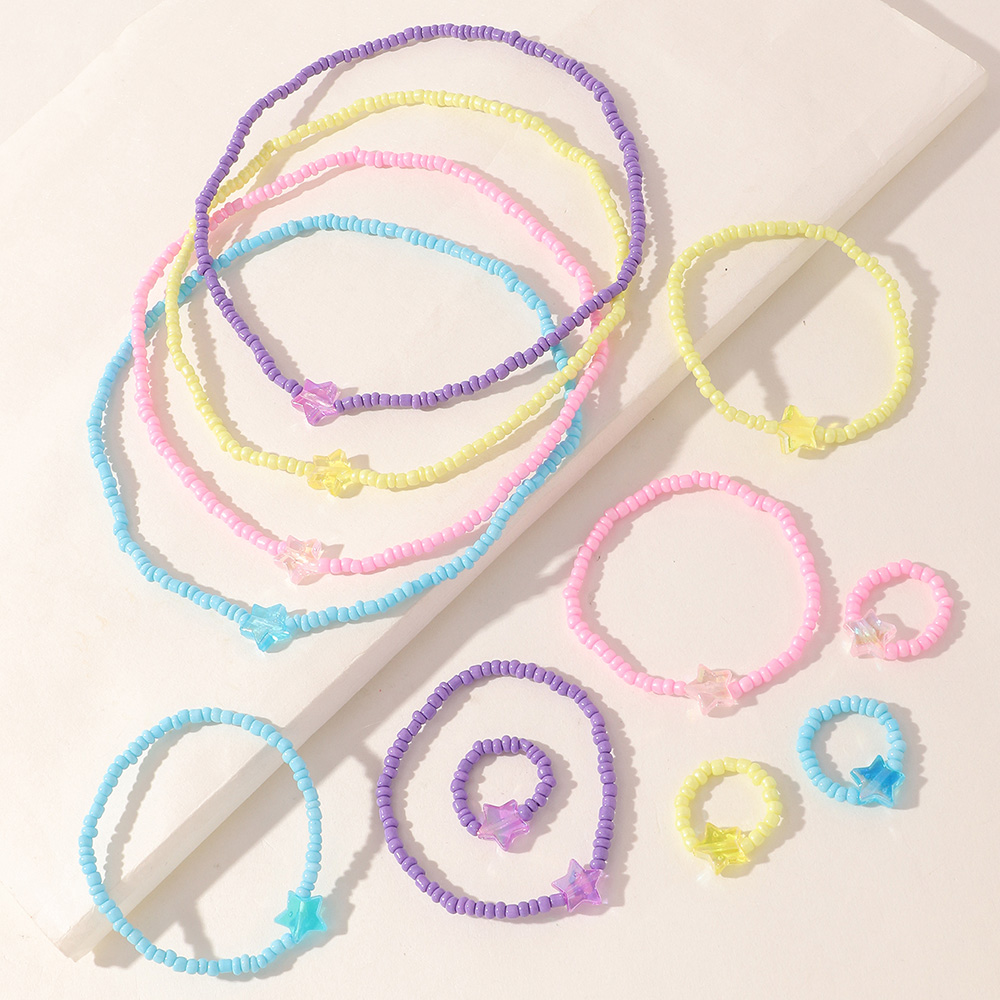 Colorful Rice Bead Necklace Bracelets Rings  Rings 12-piece Combination display picture 8