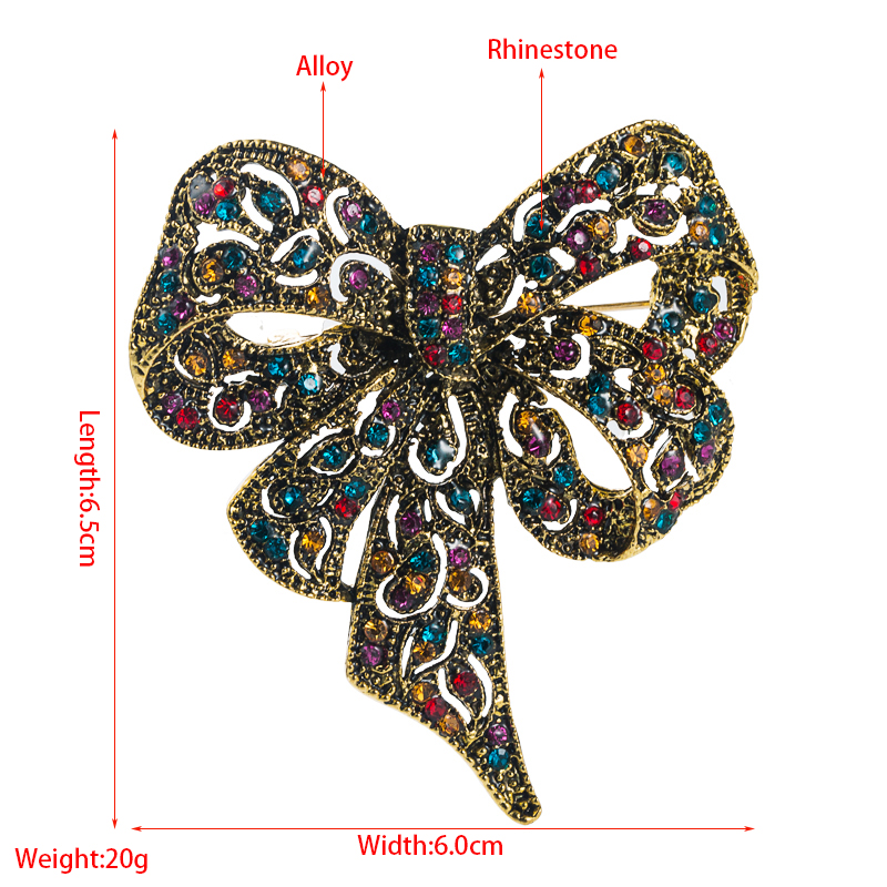 European And American Fashion Color Rhinestone Bow Brooch Cute Brooch Accessories display picture 1