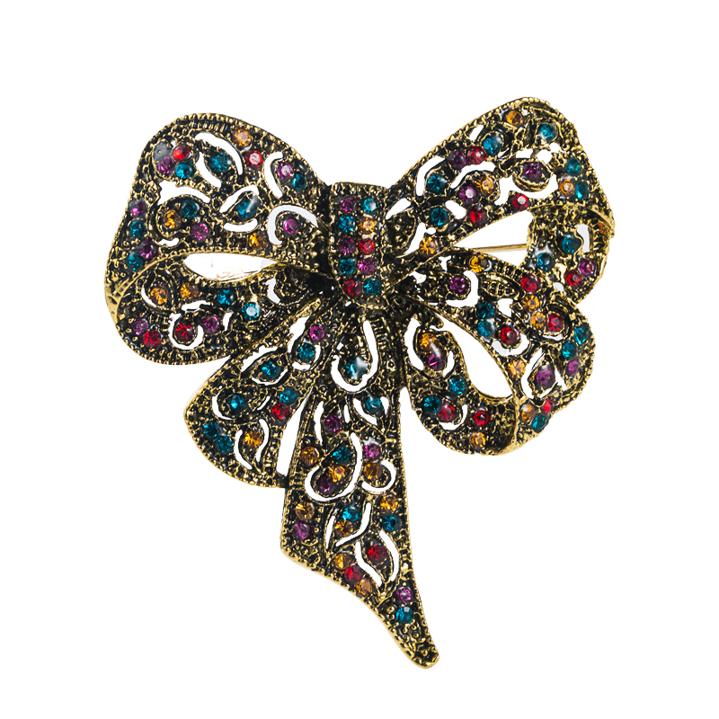 European And American Fashion Color Rhinestone Bow Brooch Cute Brooch Accessories display picture 6
