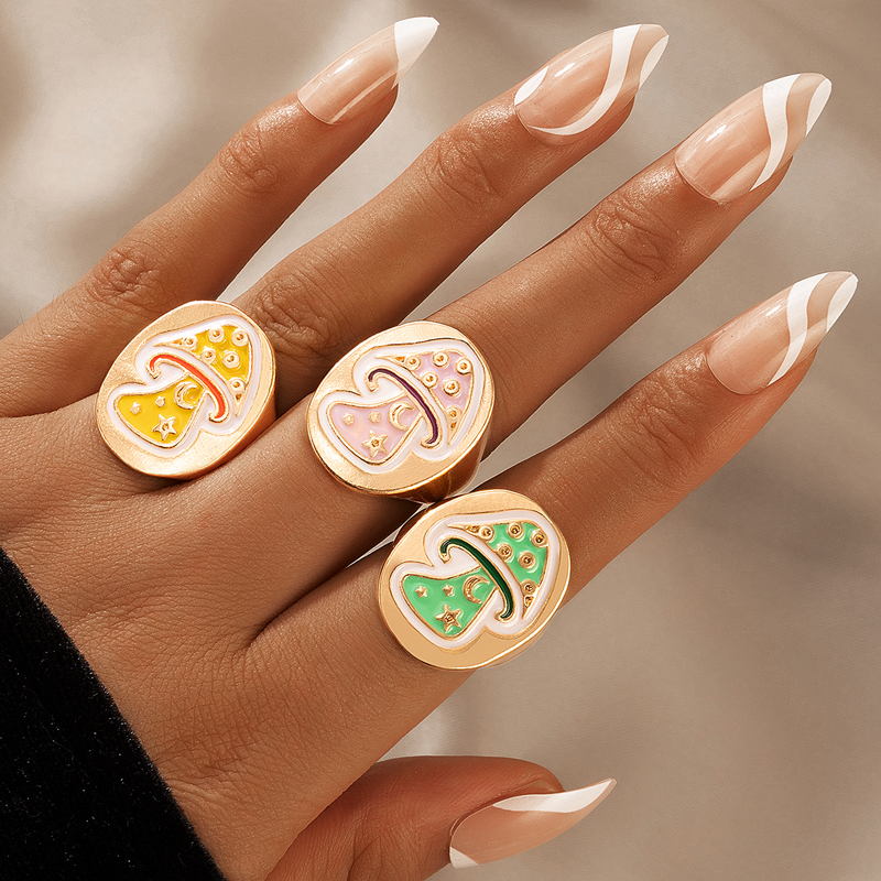 Creative Geometric Ring Cute Dripping Mushroom Ring Personality Multicolor Fun Ring display picture 1