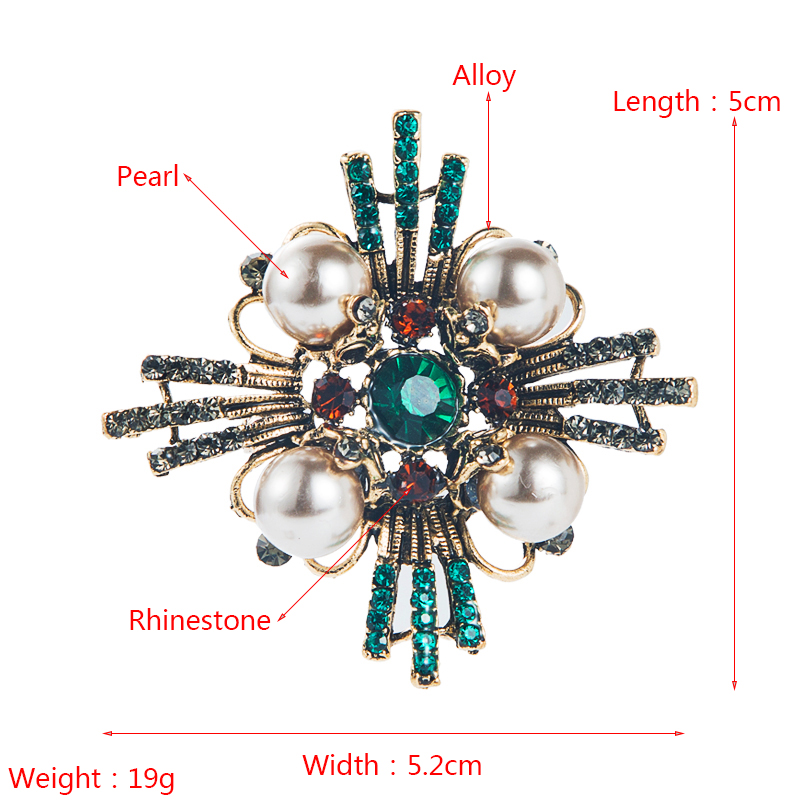 Retro Exaggerated Pearl Rhinestone Cross Brooch Geometric Fashion Jewelry display picture 1