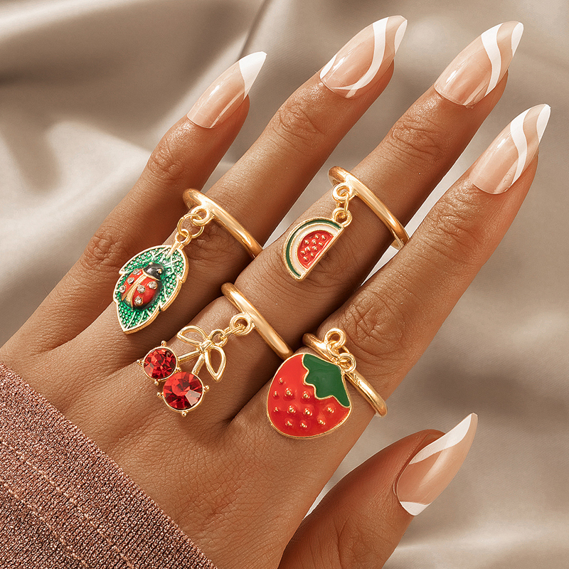 Fashion Color Contrast Ring Hand Jewelry Heart Flower Butterfly Color Drip Ring Set display picture 1