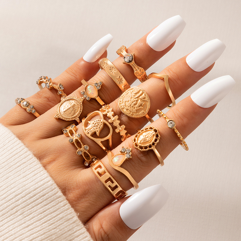 Retro Ring Set Multi-piece Water Drop Geometric Female Joint Tail Ring Set Ring display picture 1